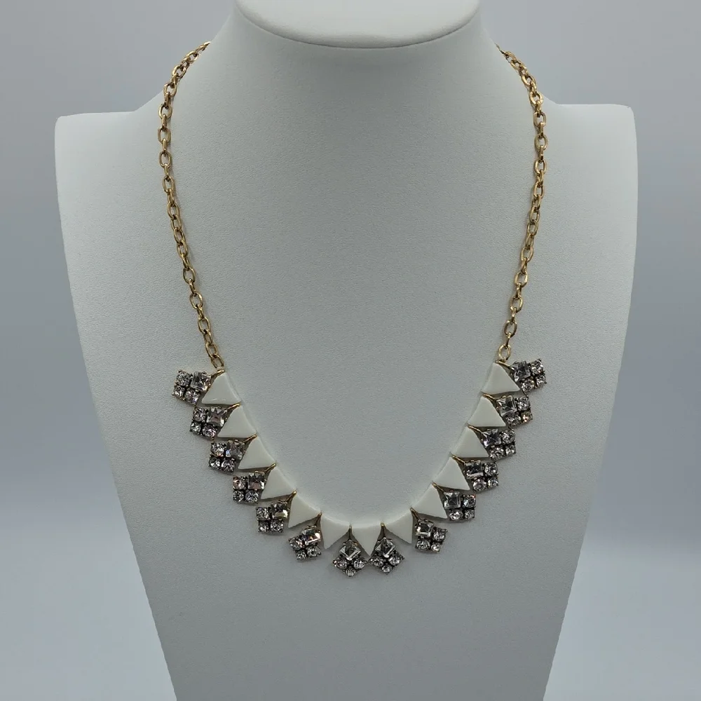J. Crew Gold and White Lucite And Rhinestone Statement Necklace